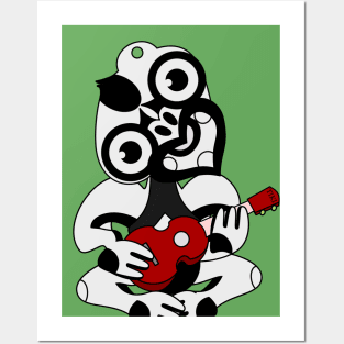 Black and Grey Hei Tiki playing a Ukulele Posters and Art